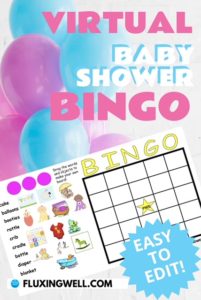 virtual baby shower bingo Pinterest image