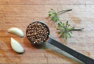 garlic cloves, mustard seed and dill