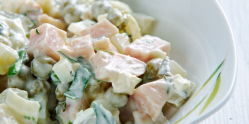 Easy Ham and Pea Salad with Cheddar Cheese featured image. Healthy sides for sandwiches.