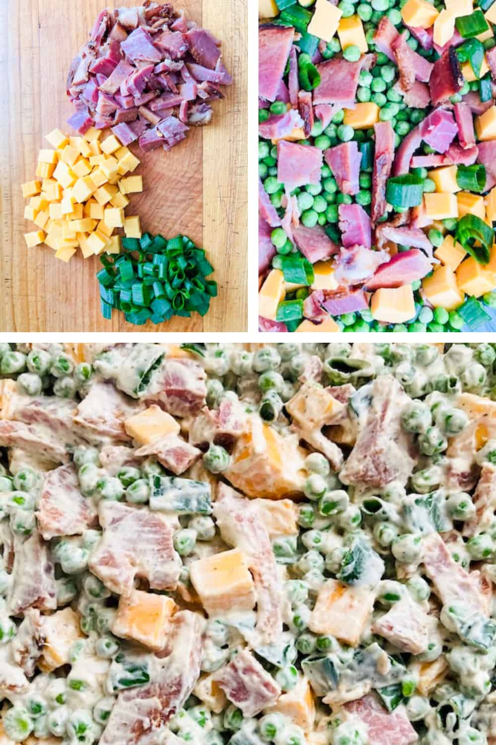 easy ham and pea salad photo collage