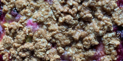 easy blueberry rhubarb crisp featured image