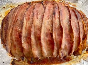 cooked bacon-wrapped meatloaf
