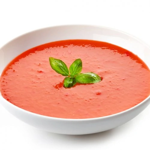 bowl of tomato butternut squash soup with basil