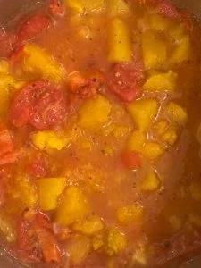 tomato butternut squash soup in the stock pot