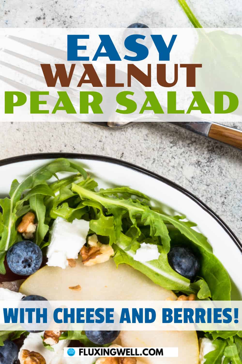 easy walnut pear salad with blueberries and feta cheese