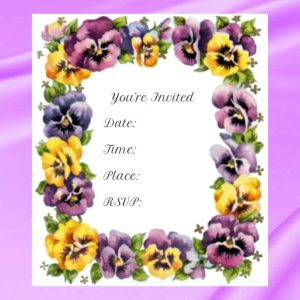 Pansy floral tea party theme invitation