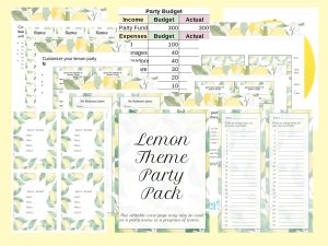 Lemon Party Pack invitations, games, place cards, budget sheet