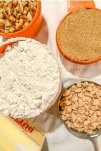 ingredients for chocolate covered toffee shortbread