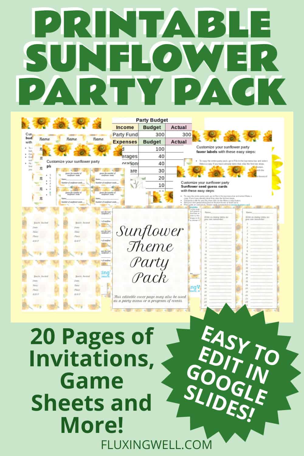 sunflower themed party ideas party pack