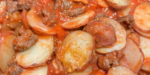 potatoes with tomatoes, sausage, rosemary and garlic directions