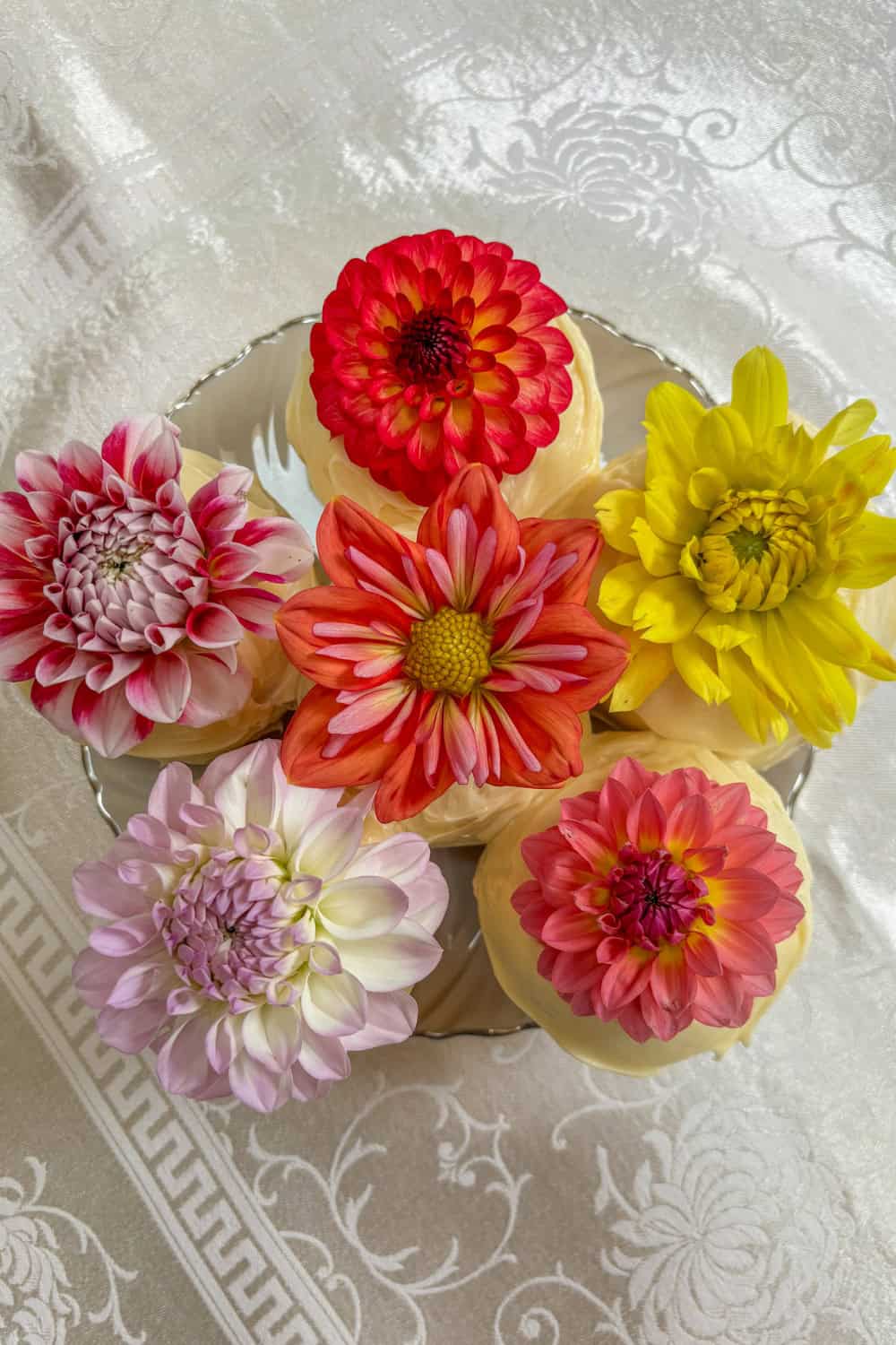 floral theme birthday party dahlias on cupcakes