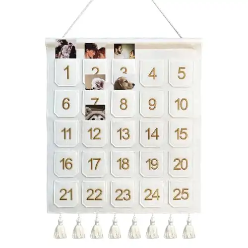 Christmas Countdown Advent Calendar with Pockets,Christmas Picture Countdown Board,Photo Advent Calendar- Advent Calendars for Kids Chocolate & Candy