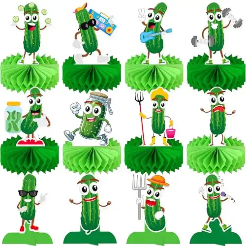 12pcs Pickle Party Honeycomb Centerpieces Green Pickle Party Decorations Cute Cucumber Party Honeycomb Centerpieces for Funny Pickle Theme Birthday Baby Shower Kind of A Big Dill Party Favor Supplies