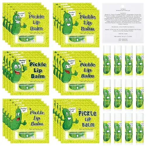 Linyuthia 24 Pcs Dill Pickle Lip Balms Funny Pickle Gifts Funny Lip Balms Christmas Lip Balm Holiday Party Treat Goodie Bags Weird Stocking Stuffers Unisex Appreciation Gifts for Women Men Employee