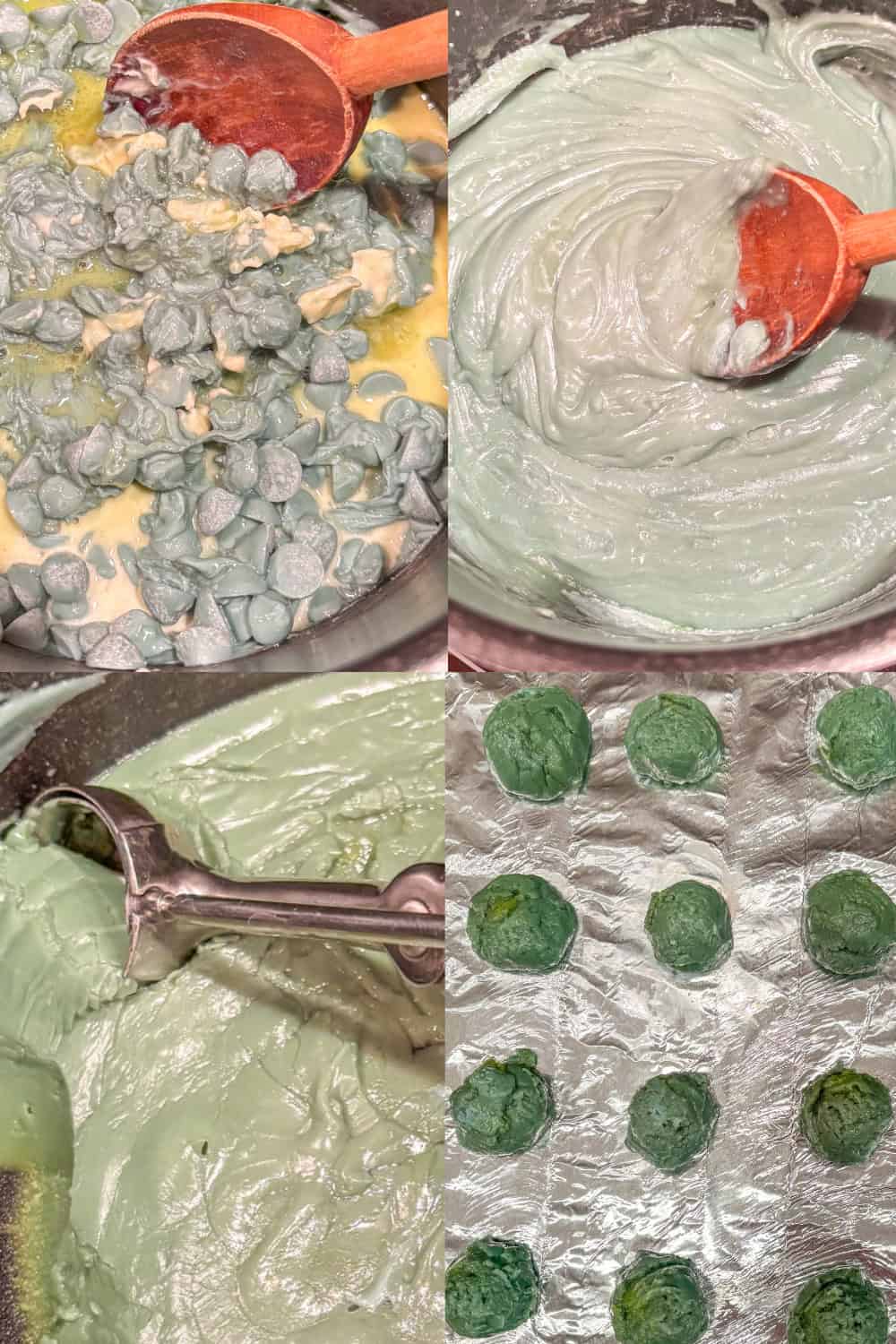 mint chocolate truffles mixing and scooping steps