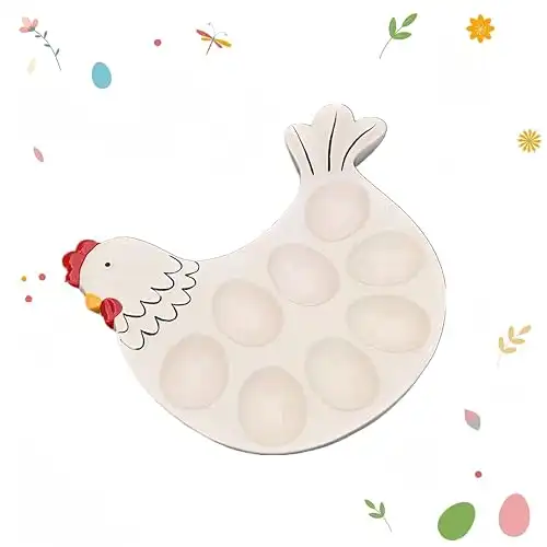 HSHQING Ceramic Deviled Egg Platter Holder for Easter, Cock Shape Plates Egg Serving Tray Carrier Chicken Egg Container