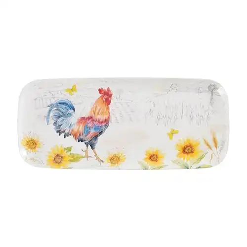 UPware 15 Inch Melamine Rectangle Serving Tray, BPA Free Food Tray (Sunshine Rooster)