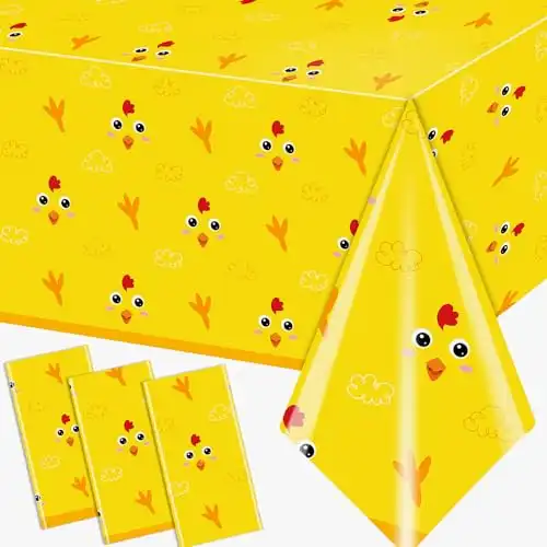 Lenyunge Chicken Birthday Tablecloth Decoration,3pcs Yellow Chicken Farm Birthday Table Covers Supplies for Chick Theme Birthday Baby Shower Decoration