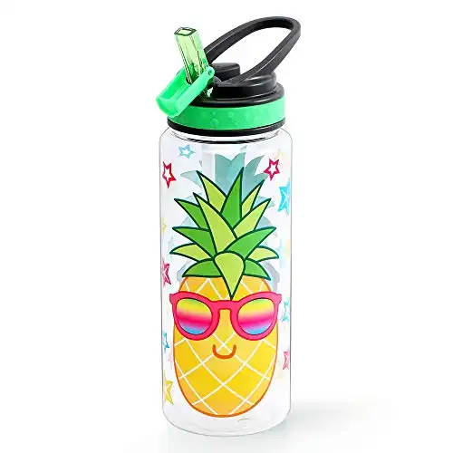 HomTune Cute Water Bottle with Straw for School Kids Girls, BPA FREE Tritan & Leak Proof & Easy Clean & Carry Handle, 23oz/ 680ml - Pineapple