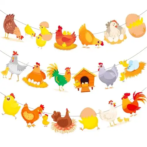 Chicken Party Banners Chicken Birthday Decorations 2PCS Farm Chicken Theme Party Supplies Chick Hen Cutout Banners for Farm Rooster Animals Baby Shower Supplies