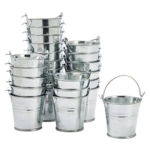 Juvale 24 Pack Mini Metal Buckets with Handles for Party Favors, Small Galvanized Tin Pails (2 x 2 in)