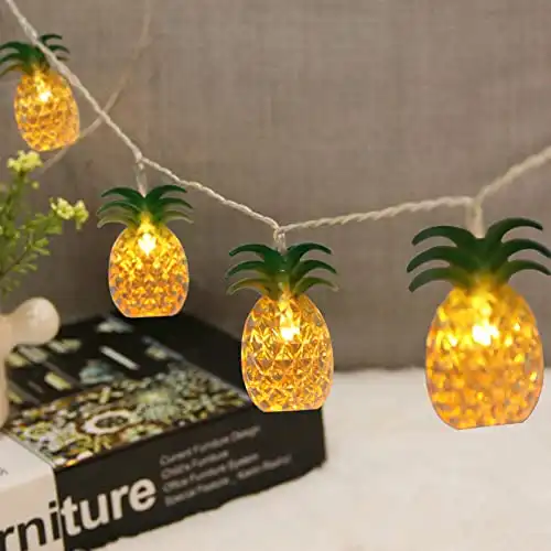 Vigdur 2 Packs Pineapple String Lights - Battery Operated with 20 Fun Patio Lights for Party Bedroom Home Birthday Indoor Outdoor Hawaiian Tropical Tiki Gifts Decor,13Ft