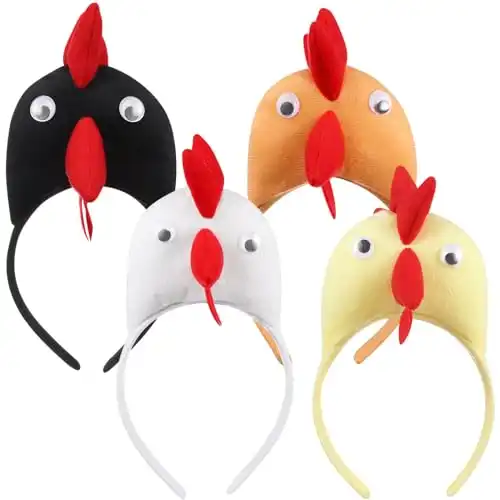 ABOOFAN Chicken Hair Hoop 4pcs Easter Chick Headband Rooster Animal Hair Hoop for Adults Birthday Dress- Up Party Supplies Random Color