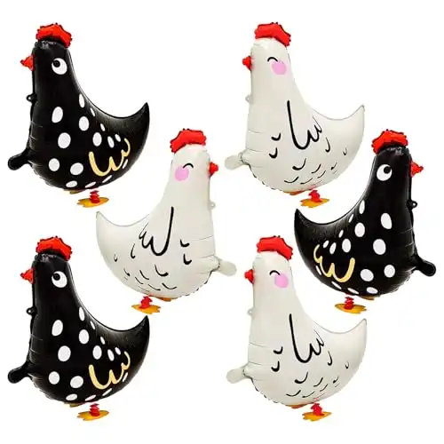 6pcs Chicken Balloons,White And Black Chicken Walking Farm Animals Balloons For Birthday Party Decorations