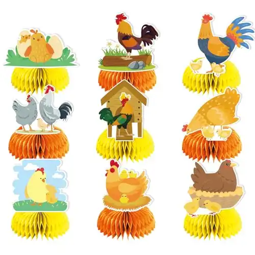 9 PCS Chicken Honeycomb Centerpieces Table Decorations Chicken Table Centerpieces for Chicken Party Supplies Chicken Birthday Party Decorations Farm Animals Decorations