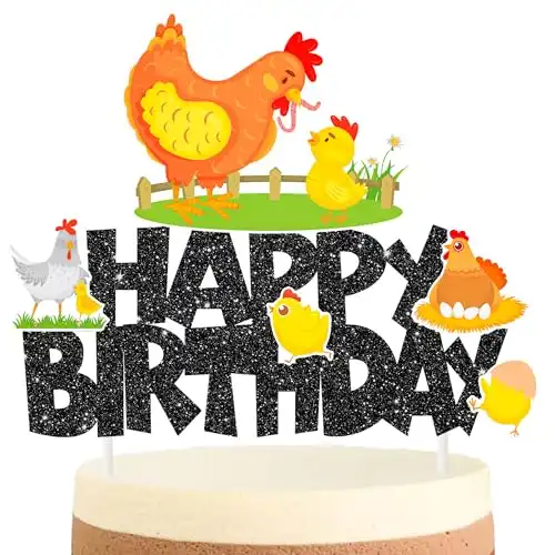 Chicken Cake Topper Chicken Birthday Party Decorations Black Farm Chicken Cake Picks Chick Themed Cake Decoration for Hen Theme Baby Shower Supplies