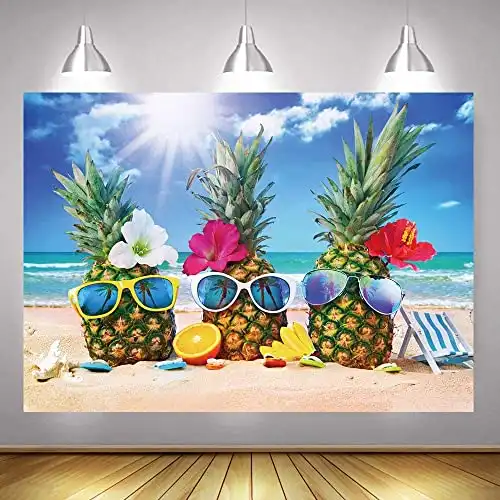 Fanghui 7x5ft Summer Beach Photography Backdrop Hawaii Seaside Aloha Luau Pineapple Party Background Hawaii Theme Birthday Party Banner Decoration Supplies Photo Booth Props