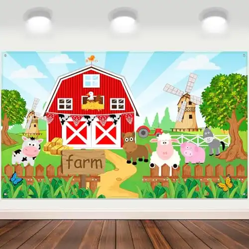 Farm Animals Theme Party Decorations Farm Backdrop Banner for Birthday Party Supplies Kids Grass Farm Animal Background Photo Banner, 72.8 x 43.3 Inches