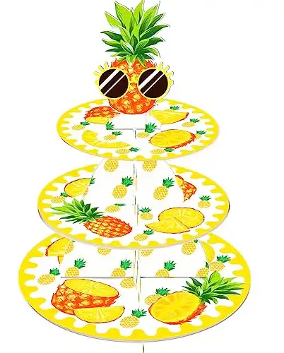 Pineapple Party Supplies 3-Tier Pineapple Cupcake Stand/Tower Hawaiian Aloha Luau Cake Stand for Kids Luau Tropical Summer Hawaiian Themed Pineapple Birthday Party Decorations (Pineapple)