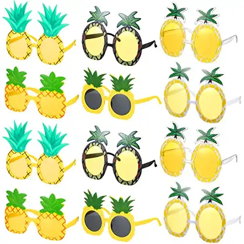 Liliful 12 Pairs Pineapple Sunglasses Luau Glasses Tropical Pineapple Glasses Funny Hawaiian Fruit Shape Booth Props Pineapple Party Favors for Summer Pool Beach Luau Theme Party Accessories