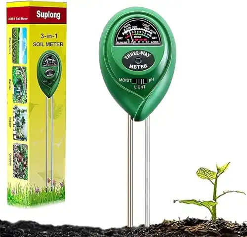 Suplong 3-in-1 Soil Moisture Meter, Upgraded Stainless Steel Probe Soil pH/Light/Moisture Meter for Plants, Soil Tester for Garden, Farm, Lawn, Indoor & Outdoor (No Battery Needed)(Green)