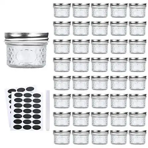 Accguan Mini Mason Glass Canning Jars,4 OZ Jelly Jars With Regular Lids Silver,Ideal for Honey,Jam,Wedding Favors,Shower Favors,Small Pice Jars 40 PACK