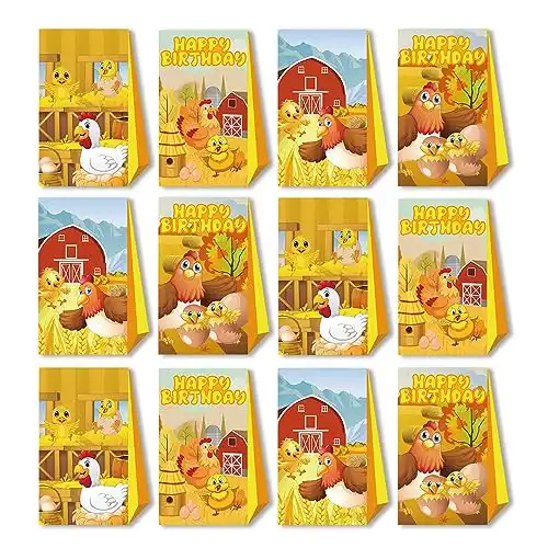 ERALP 12Pcs Farm Chicken Birthday Party Decorations Supplies Goody Bags Candy Gift Bags For Farm Birthday Party Candy Bags For Kids Birthday Decorations Supplies