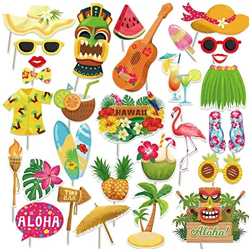 25 Pcs Hawaiian Fruit Photo Booth Props, Fruit Cartoon DIY Set, Photo Booth Birthday Party Supplies, Decorations and Favors