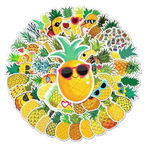 Pineapple Stickers for Teens Boy Girls Kids|50 Pcs|Cartoon Vinyl Waterproof Stickers for Laptop Computer Phone Tablet Luggage Flasks Water Bottle Bike Car Notebook,Cute Fruit Decals Pack(Pineapple)