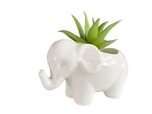 Cute Animal Elephant Shaped Ceramic Succulent Cactus Air Plant Flower Pots Planters-Plant Not Included (Small White)