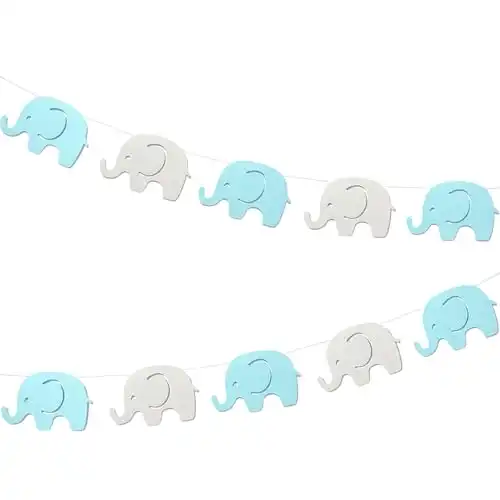 Baby Shower Garland Decorations Blue Elephant Bunting Boy Party Birthday Party Supplies Baby Nursery Classroom Decorations Gender Reveal Blue Gray Garland Decoration 10 Feet 17 Pcs