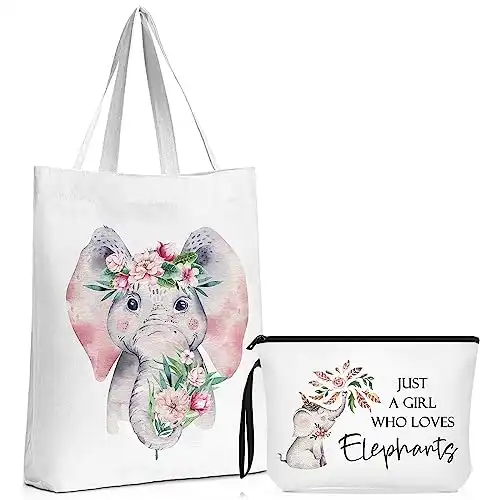 Sieral 2 Pcs Elephant Gifts for Women Animal Lover Gifts Makeup Bag Gift Tote Bag Makeup Pouch for Woman Animal Lover