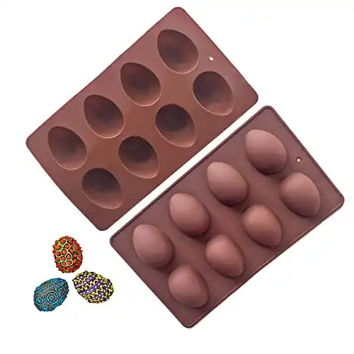 Megrocle 8 Cavity Silicone Egg Molds Set of 2, Food Grade Silicone Mold for Cake Decorating, Chocolate Mold, Candy Mold, Ice Cube Trays, Muffin Truffle Mold and More Bread Baking Molds