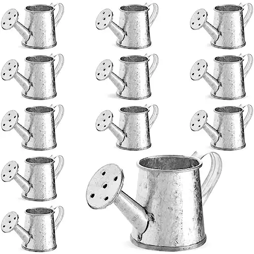 Juvale 12-Pack Mini Galvanized Watering Can, Decorative Mini Watering Can for Crafts, Party Favors, Housewarmings, Garden-Theme Parties, and Home Decor (Silver, 3x1.6 in)