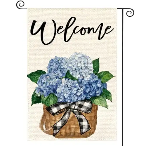 AVOIN colorlife Hydrangea Spring Summer Garden Flag 12x18 Inch Double Sided Outside, Floral Welcome Yard Outdoor Flag