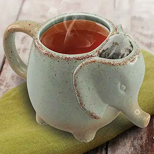 HAPPINESS APPLY HERE Ceramic 15oz Elephant Tea Mug Green