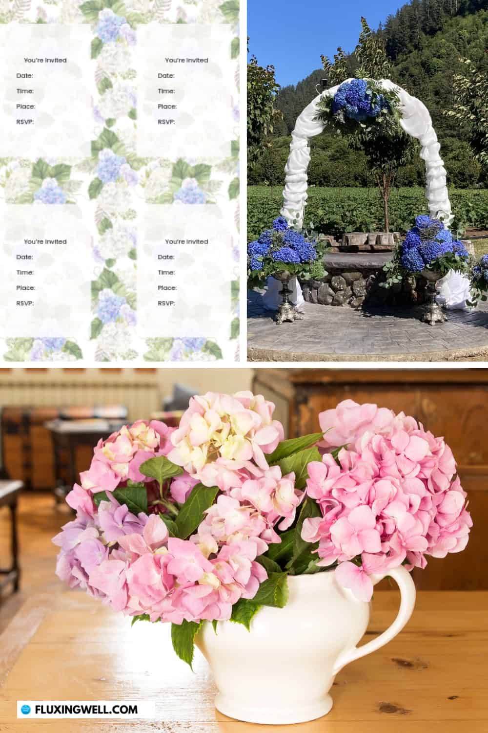 hydrangea themed party ideas collage