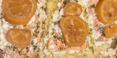 salmon with preserved lemons closeup