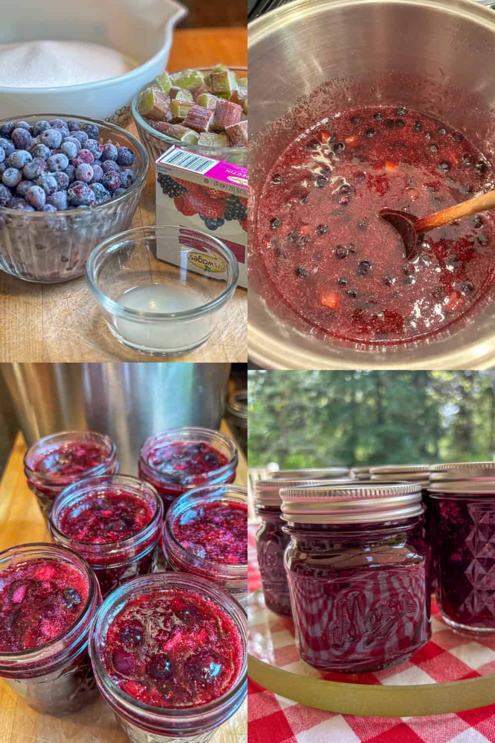 blueberry rhubarb jam steps collage