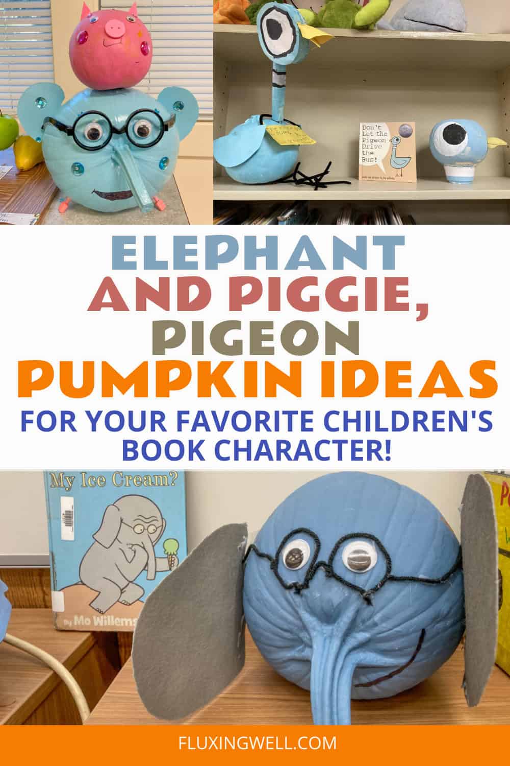 Pumpkin Characters from Books elephant (Gerald), piggie, and pigeon